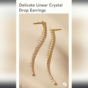 Anthropologie Delicate Linear Crystal Drop Earrings, Gold Tone, 2.75"
